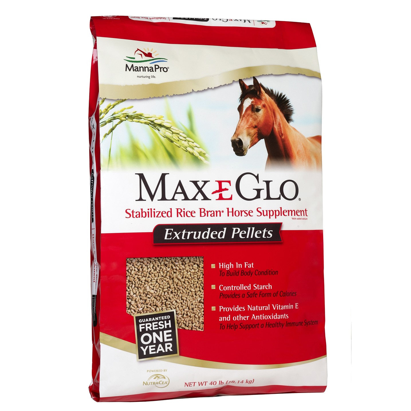 Max E Glo Rice Bran Pelleted - 40 lbs (Red Bag)