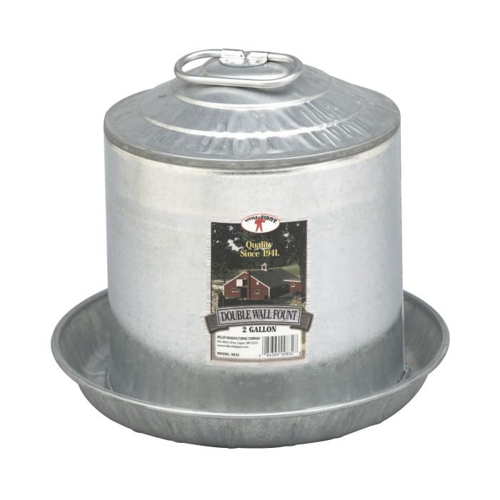 Metal Double Walled Poultry Waterer - 2 Gallon